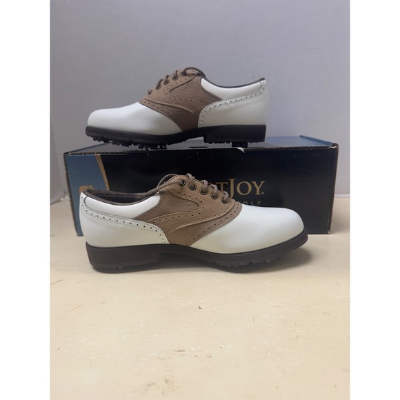 FootJoy Shoes - FootJoy SoftJoys Terrains Golf Shoes Womens 6 Narrow White Tan Spiked 98308